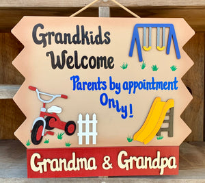 Grandparents Sign wooden painted personalized Grandkids Welcome Kids by appointment ONLY