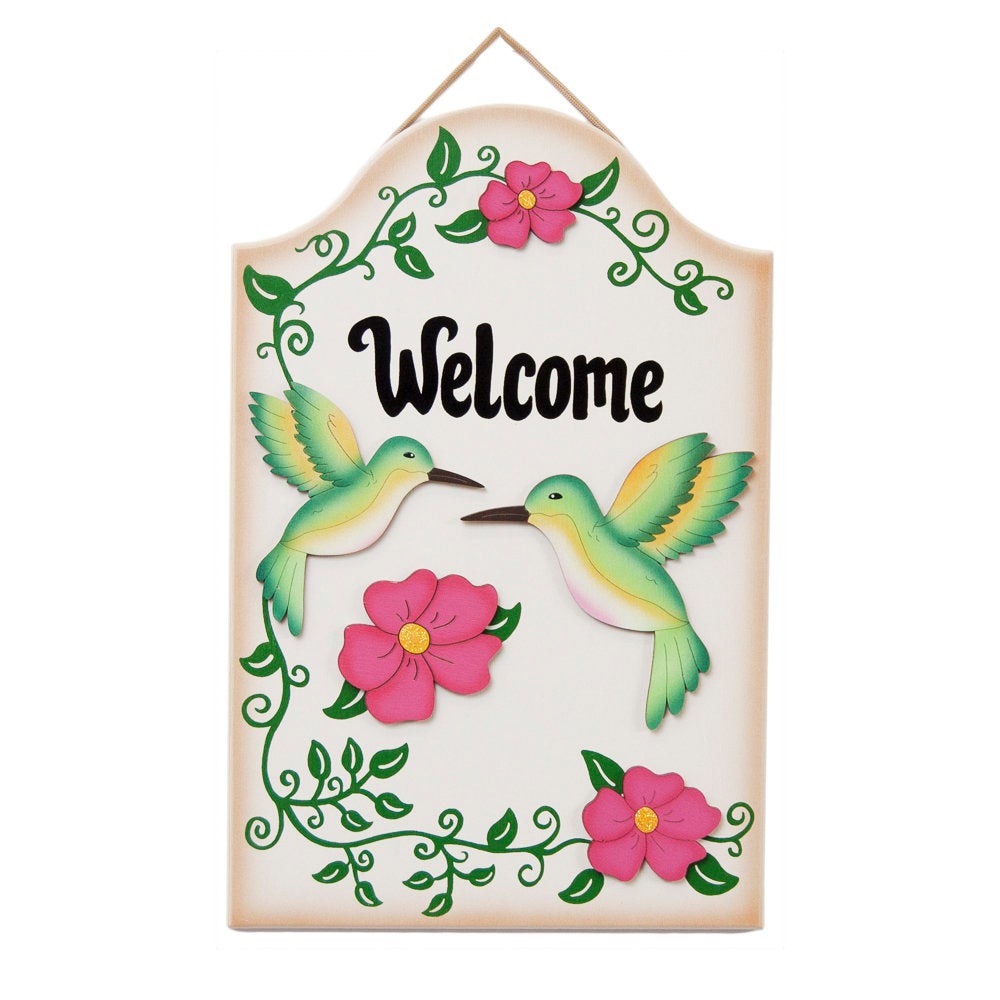 Hummingbird welcome sign wooden hand painted welcome sign