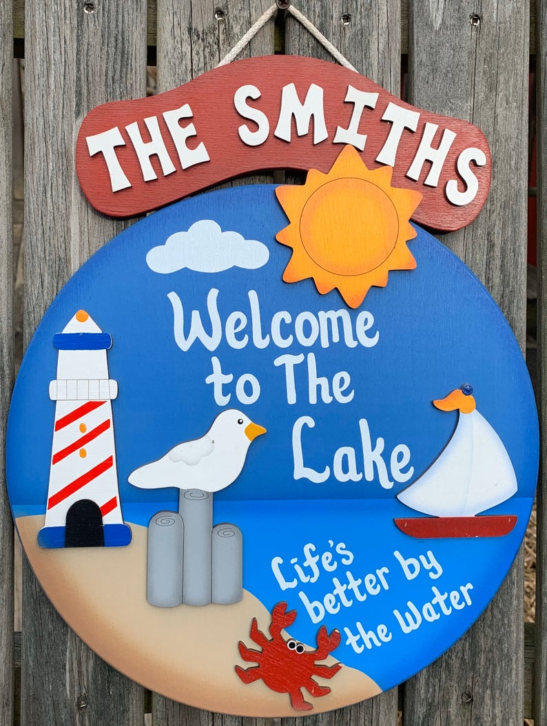 Welcome to the Lake Personalized handmade Lake sign hand painted Life's better by the Lake Nautical sign nautical lake decor unique welcome to the lake gifts nautical decorating nautical signsK